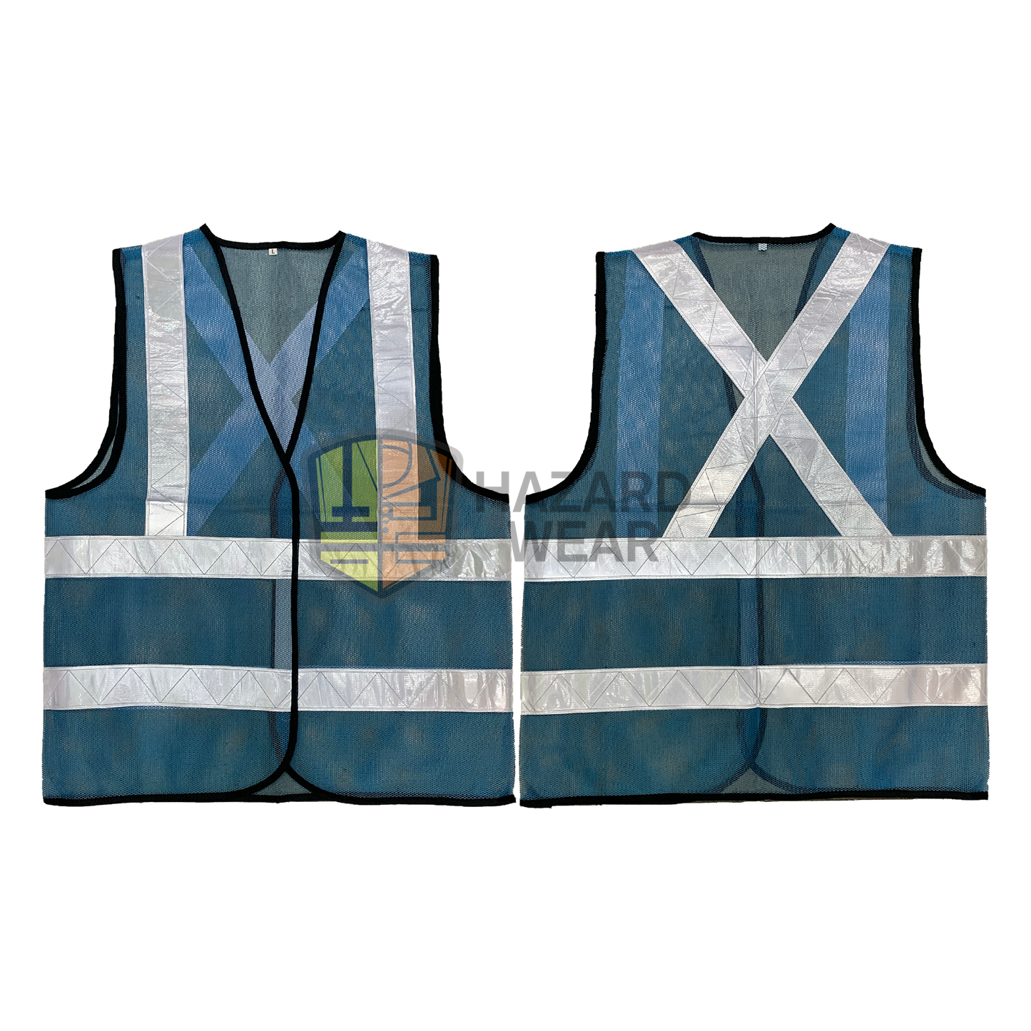 HVSA01 Blue safety vest with back x shape, no pockets, velcro closure For construction workers, road workers, security guards, warehouse workers, traffic controllers, emergency responders, cyclists, event staff, delivery drivers, airport ground crew, maintenance technicians, customization available.
