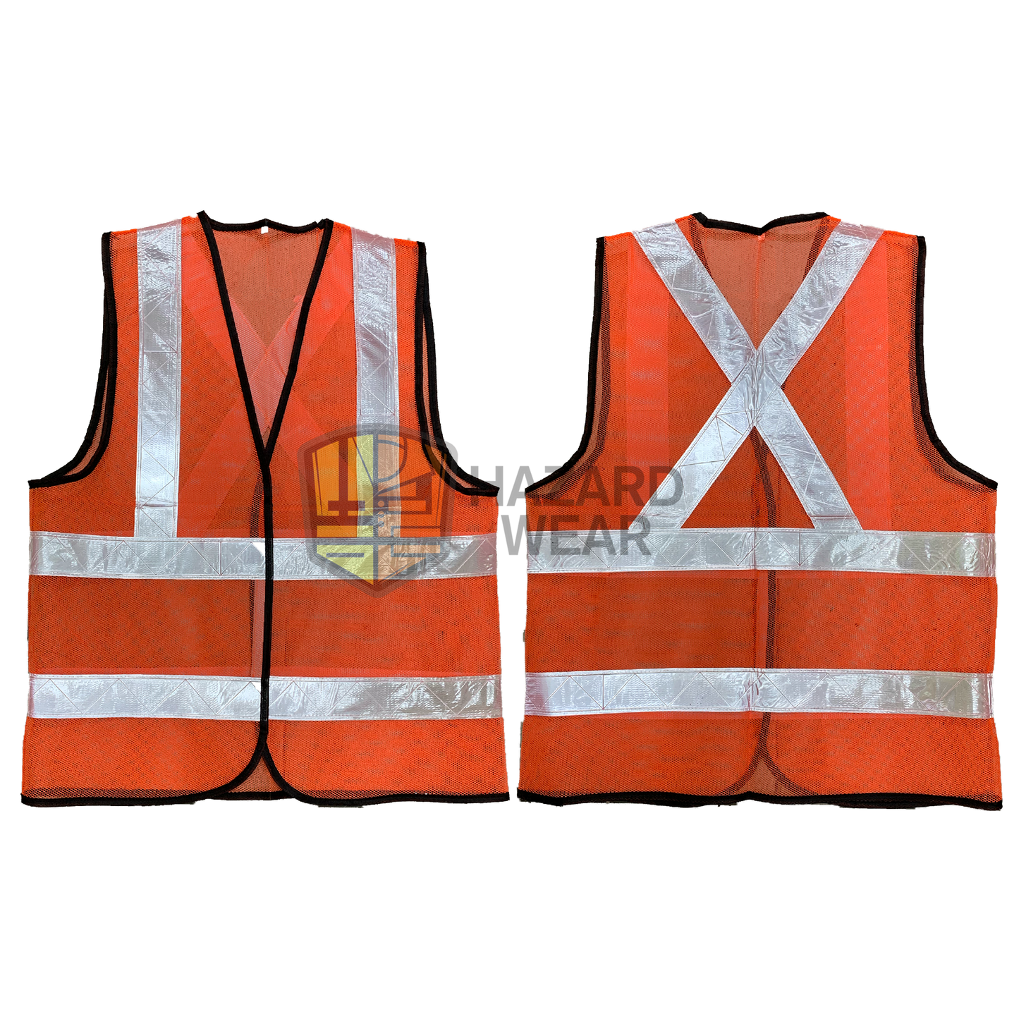 HVSA01 Red White Safety Vest with back x shape, no pockets, velcro closure For construction workers, road workers, security guards, warehouse workers, traffic controllers, emergency responders, cyclists, event staff, delivery drivers, airport ground crew, maintenance technicians, customization available.