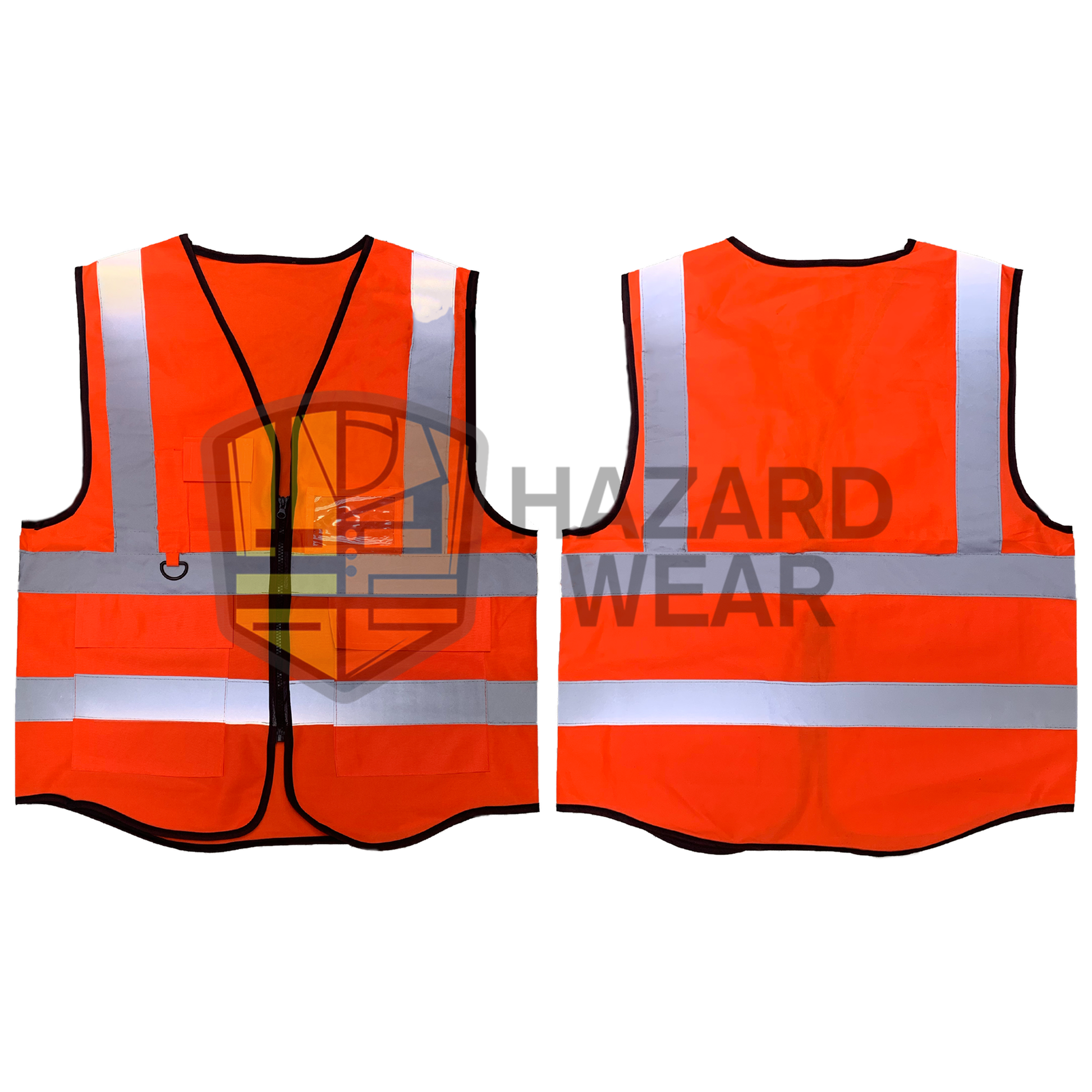 HVSA03 Orange Safety vest with back H pattern zip cosure and multiple functional pockets Designed for construction workers, road workers, security guards, warehouse staff, emergency responders, cyclists, and more. Customization available