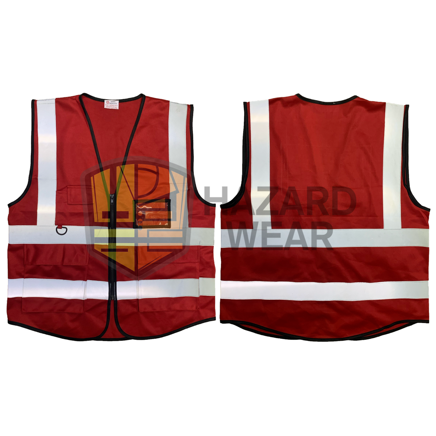 HVSA03 Red Safety Vest with back H pattern and multiple functional pockets zip closure Designed for construction workers, road workers, security guards, warehouse staff, emergency responders, cyclists, and more. Customization available