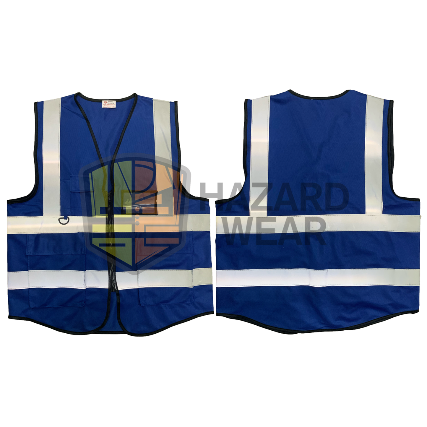 HVSA03 Royal Blue Safety Vest with back H pattern multiple functional pockets and zip closure Designed for construction workers, road workers, security guards, warehouse staff, emergency responders, cyclists, and more. Customization available