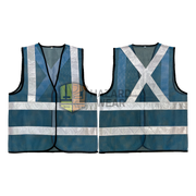 HVSA01 Blue safety vest with back x shape, no pockets, velcro closure For construction workers, road workers, security guards, warehouse workers, traffic controllers, emergency responders, cyclists, event staff, delivery drivers, airport ground crew, maintenance technicians, customization available.
