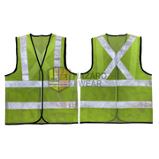 HVSA01 Green Safety Vest with Back X Shape, no pockets, Velcro closure For construction workers, road workers, security guards, warehouse workers, traffic controllers, emergency responders, cyclists, event staff, delivery drivers, airport ground crew, maintenance technicians, customization available.