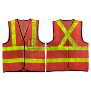 HVSA01 Red and Yellow safety vest with back X shape, no pockets velcro closure For construction workers, road workers, security guards, warehouse workers, traffic controllers, emergency responders, cyclists, event staff, delivery drivers, airport ground crew, maintenance technicians, customization available.