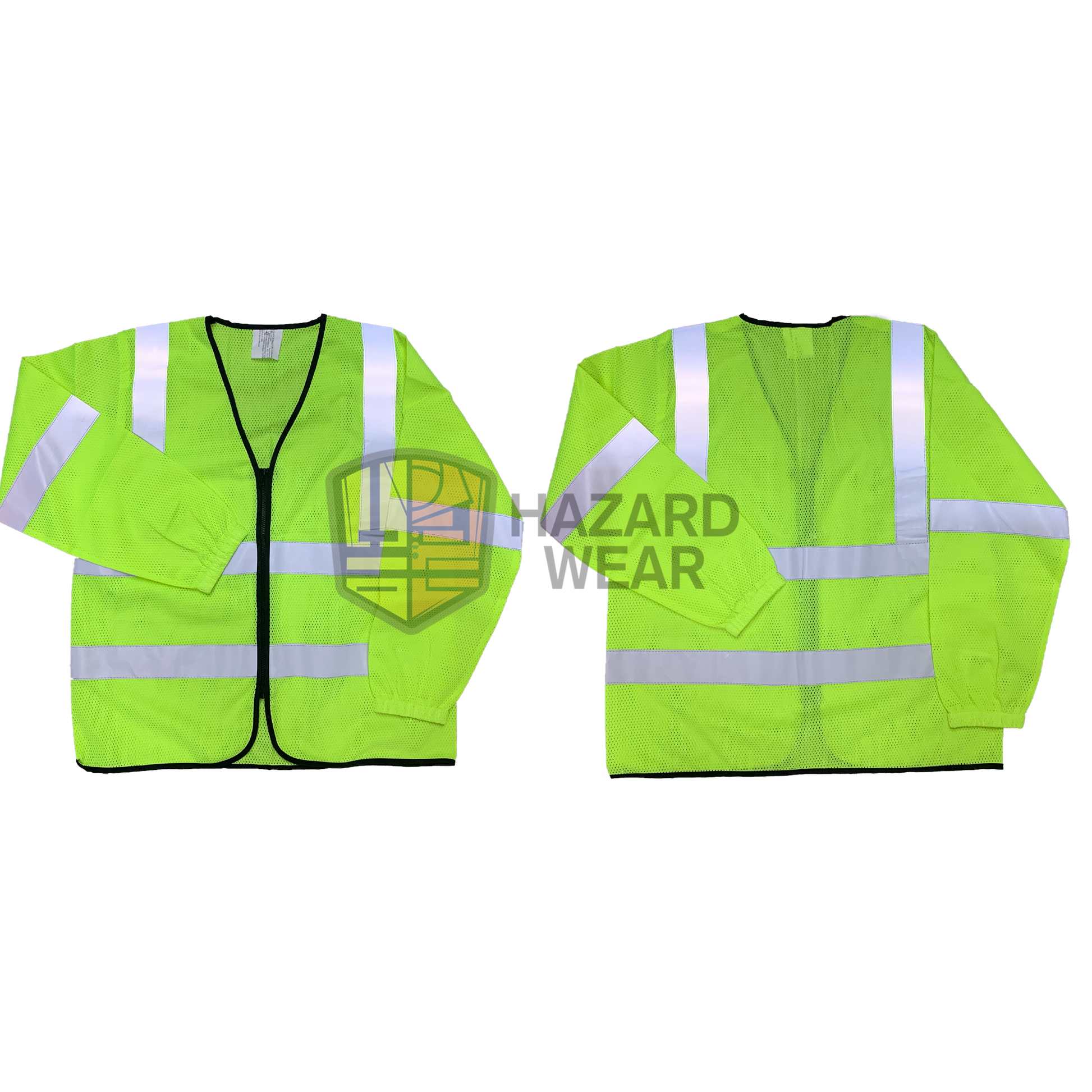 HVSA06 Long Sleeve Green Safety Vest with Back H pattern reflective tape no pockets Designed for construction workers, road workers, security guards, warehouse staff, emergency responders, cyclists, and more. Customization available