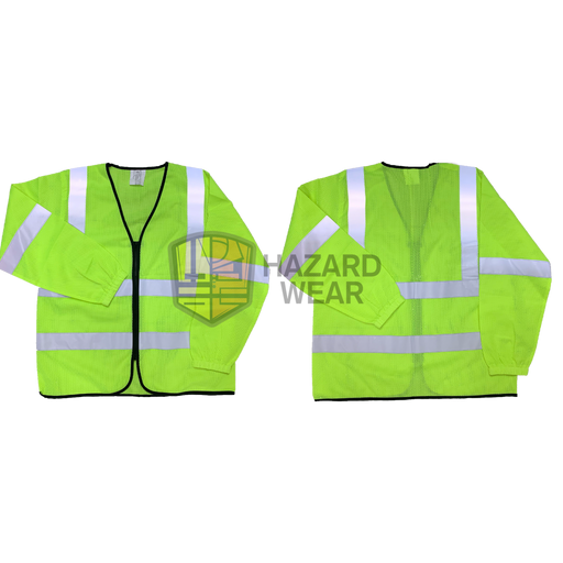 HVSA06 Long Sleeve Green Safety Vest with Back H pattern reflective tape no pockets Designed for construction workers, road workers, security guards, warehouse staff, emergency responders, cyclists, and more. Customization available